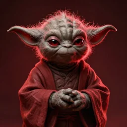 a portrait of yoda as a sith lord, menacing, red undertone, rtx, realistic, accurate, intricate, detailed