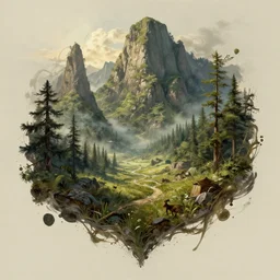 druids landscape splash art graphic design art, fantasy, highly detailed, art by greg rutkowski