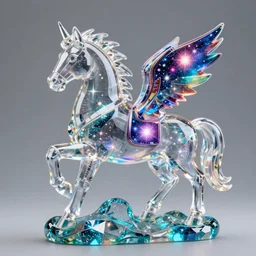 holographic transparent futuristic galaxy sculpture of celestial steed, transparent celestial light gels, vibrant acrylic glass crinkled correction gel, colored film face, glowing stars, glinting, glittering, cyan, white, ultra realistic, photorealistic, 3 d render, unreal engine, octane render, sharp, studio