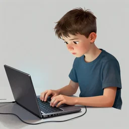 illustration of a boy connected to his laptop with wires, highly detailed, by butcher billy, mcbess, rutkowski, james jean, n 9
