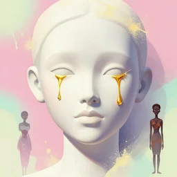 beautiful face, made of porcellaine and dust, golden tears, dramatic lighting, maximalist pastel color palette, splatter paint, pixar and disney concept, graphic novel by fiona staples and dustin nguyen, peter elson alan bean wangechi mutu, clean cel shaded vector art, on artstation