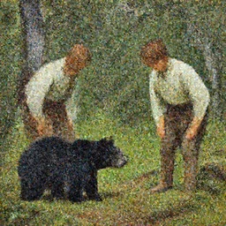 two Chippewa boys stalk a small black bear in the forest painted by John Mix Stanley