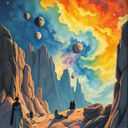 the galaxy. beautiful, realistic painting by mucha and kuvshinov and bilibin and malevich. synthwave watercolor, thick lining, manga, soviet realism