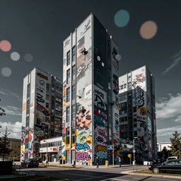 architecture collage  by atelier olschinsky, cyberpunk, (high contrast), ((oversaturated)), grafitti paint, bokeh, dof