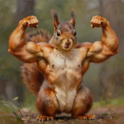 oil painting of a muscular!!!! squirrel with bulging biceps, 8 k, high quality