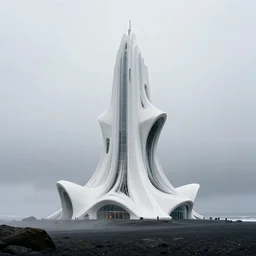 surreal covenant deformation tower, futuristic berserk white architecture in the beach in iceland, foggy, highly detailed, digital painting, arstation, concept art, hyperealistic octane render, unreal engine,