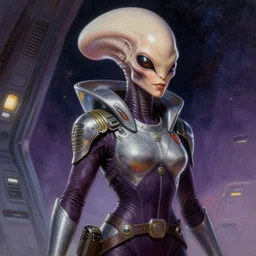 epic professional digital art of female alien starship captain, airbrush painting, by neal adams and joelle julie, artstation, cgsociety, wlop, epic, much wow, much detail, gorgeous, detailed, cinematic, masterpiece