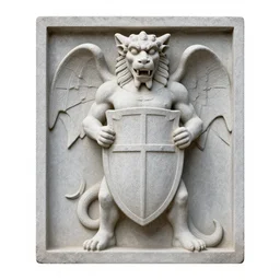 a detailed full body portrait gargoyle guardian in stone, relief statue, holding shield, symmetry, symmetrical, by greg rutkowski and justin gerard, digital art, monstrous, art nouveau, baroque style, realistic painting, very detailed, fantasy, dnd, character design, trending on artstation