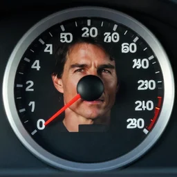 tom cruise's face in a car speedometer, mph gauge, speedo,! tom cruise!