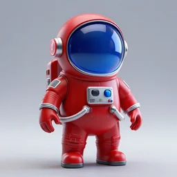 a red suit astronaut shaped like a bean with a blue visor render nano cyber high detail high tech octane 4 k