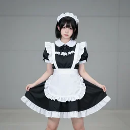 cosplay photo of a cute woman wearing a traditional black french maid dress, canon eos r 3, f / 1. 4, iso 2 0 0, 1 / 1 6 0 s, 8 k, raw, unedited, symmetrical balance, wide angle