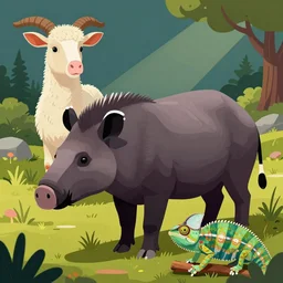 tapir, lambda, chameleon. colorful vector graphics