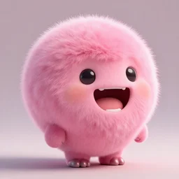 high quality 3 d render hyperrealistic very cute big pink little spherical creature with big happy mouth an tooth, plush mascot, short spiky dense fluffy smooth hair, isometric 3 d, pink fluffy fur, 1 5 0 mm, beautiful natural soft light, rim light, smooth background, artstation, ultra detailed, elegant, ultra detailed, metallic armor, octane render