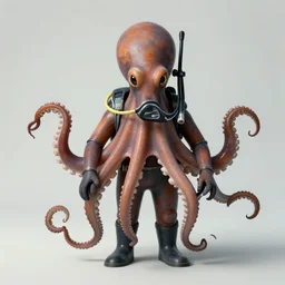 Octopus wearing diving suit, centered, portrait by Greg Hildebrandt, studio lighting, by Terry Richardson, by Studio Gibli, ultrarelistic, trending on Artstation, 8K
