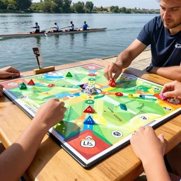 a board game invented and played by people rowing up the tagus estuary, using only tetrahedron - shpaed dice as an element of chance