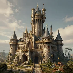 steampunk castle, 3d scene ultra realistic