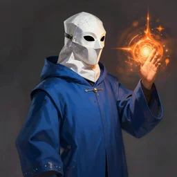 a sketch of a plague doctor with a white plague mask and a blue wizard robe casting a orange light spell using his right hand, as a d & d character, blue robe, magical, blue and orange highlights, hip hop aesthetic, concept sheet, painting by gaston bussiere, demon slayer, akiri toriyama, dramatic lighting, professional digital art, anime