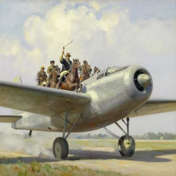 portrait of a great plane with horsemen riding through, by Bob Ross