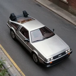 birdseye view of a delorean