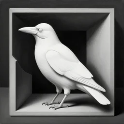 a simple white crow painting by Android Jones and M. C. Escher collaboration, futurist, digital art, dramatic lighting