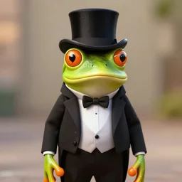 frog wearing tuxedo and top hat, 8k
