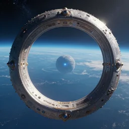 intergalactic stargate portal on a planet with a ocean in the background, style of fantasy digital art