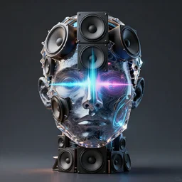 highly detailed surreal vfx avante garde portrait of a 3 d head made of speaker stacks. 🔈 polyphonic pulse projections, liquid light, metallic, galactic, crystalline edges, elegant, centered, photorealistic, inspired by james jean, okuda sam miguel, android jones, beeple, rhads nvidia raytracing demo, 8 k