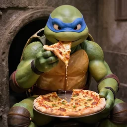 film still of real ninja turtle sitting in a sewer eating pizza, film still bokeh blur overcast backlighting kodak film from the movie ninja turtles, 4 k