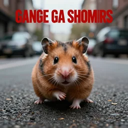 a gangsta hamster on the streets, dramatic, album cover
