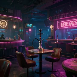 concept art of cyberpunk 2 0 7 7 hookah bar environment, few chairs, neon, highly detailed, 8 k, hdr, studio, matte painting, environment, digital illustration, artstation, by marta leydy