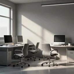 a line drawing of an office with chairs and desks, a computer rendering by senior environment artist, polycount, bauhaus, matte drawing, ambient occlusion, global illumination