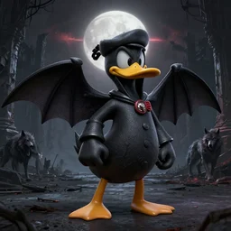 a detailed 3 d render of darkwing duck dressed as the hunter from bloodborne, let's get dangerous, digital art, dark fantasy, concept art, soulslike, by alphonse mucha, blood moon eclipse, wherewolves in a ruined building in the background, artstation, 8 k, unreal engine render