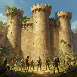 marketplace fabric jungle dirt wall fortress digital painting, artstation, concept art, sharp focus, illustration, cinematic lighting, art by artgerm and greg rutkowski and alphonse mucha that looks like it is from borderlands and by feng zhu and loish and laurie greasley, victo ngai, andreas rocha, john harris