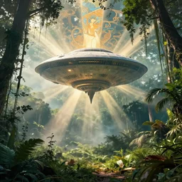 1 9 0 0 s photo overgrown zaha hadid alphonse mucha spaceship symmetry godrays haze ruins in jungle dripping sunlight