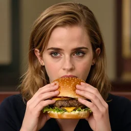 emma watson looks like a hamburger!!!!!, highly detailed, cinematic, extremely high quality, hd, 4 k, 8 k, professional photographer, 4 0 mp, lifelike, top - rated, award winning, realistic, detailed lighting, detailed shadows, sharp, no blur, edited, corrected, trending