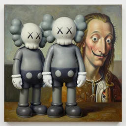 3 d cyber hybrid embelli consciousness art by kaws, james jean and salvador dali and shusei nagaoka, textured oil on canvas, expanded surrealism, neoclassicism, renaissance, depth of field, hyper realistic, cell shaded, metallic reflections, physically based rendering, 8 k