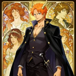 anthropomorphic dragon king by eiichiro oda, makoto shinkai, alphonse mucha, art by artgerm and greg rutkowski, best of behance, concept art, matte, sharp focus, orange hair, elegant, adolphe bouguereau, annie leibovitz, stanley kubrick, hdr,