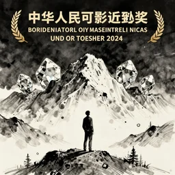 man looking up at mountain, grand scale, giant gemstones, painting illustration inked, award winning
