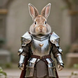 photograph of a bunny rabbit in shining knight's armor.