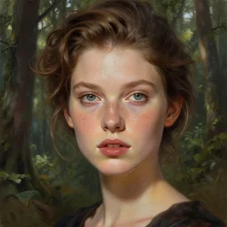 beautiful digital painting of a stylish socialite forest with high detail, real life skin, freckles, 8 k, stunning detail, works by artgerm, greg rutkowski and alphonse mucha, unreal engine 5, 4 k uhd