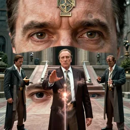 sharp, highly detailed, freeze frame, from a 2 0 2 2 sci fi color movie, set in the black plague environment in an alternate universe, mid distant shot of three jeffrey epstein ’ s practicing magic, outside the'school of science and magic ', correct era clothing, good lighting, in focus, detailed eyes, 3 5 mm macro lens, live action, award winning lighting, award winning photography