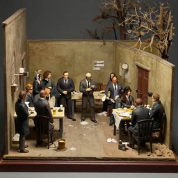 a diorama of a forensic reconstruction of a crime scene, in the style of frances glessner lee, detailed