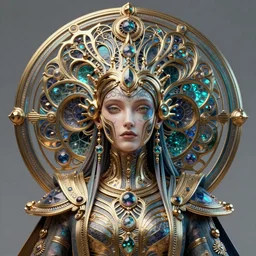 artstation futuristic 3 d model of hyper - detailed beautiful groovypunk queen of santinb galaxy in full regal attire. face portrait. art nouveau!!!, symbolist, visionary, baroque, giant fractal details. horizontal symmetry by zdzisław beksinski, iris van herpen, raymond swanland and alphonse mucha. hyper - real, beautiful