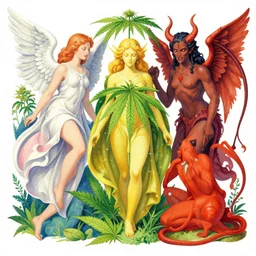 ! dream elements of nature, angels and demons, hemp, bright colors, degenerate art