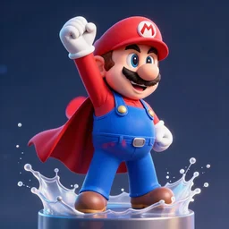 mario as superman, splash art, movie still, cinematic lighting, ray tracing, octane render, long lens, shallow depth of field, bokeh, anamorphic lens flare, 8 k, hyper detailed, 3 5 mm film grain