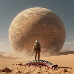 dune planet, wanderer eaten by worm, highly detailed, sharp, 4k, award winning art by greg rutkowski