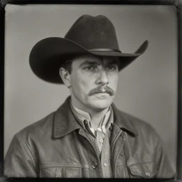 tintype photograph of pistol pete with massive ten gallon cowboy hat