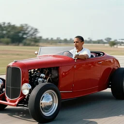 80s film of obama in a hotrod, 8k, ultra hd