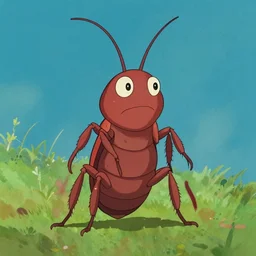 anthropomorphous cockroach character, 2d, cartoon style, by Tim Burton, studio ghibli