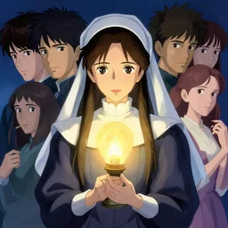 portrait of florence nightingale holding a faloon lamp to her heart wearing a victorian nurses cap ; by james jean, charlie bowater, tom bagshaw, nikolay makovsky, melanie delon : : enchanting, colorful, ethereal, portrait, manga character design, illustration, hyperrealism, digital art, concept art, fantasy makoto shinkai takashi takeuchi studio ghibli